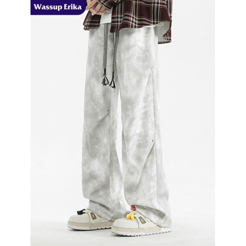 WASSUP ERIKA日系髒髒休閒褲男款春秋季垂感直筒褲子高街濶腿長褲