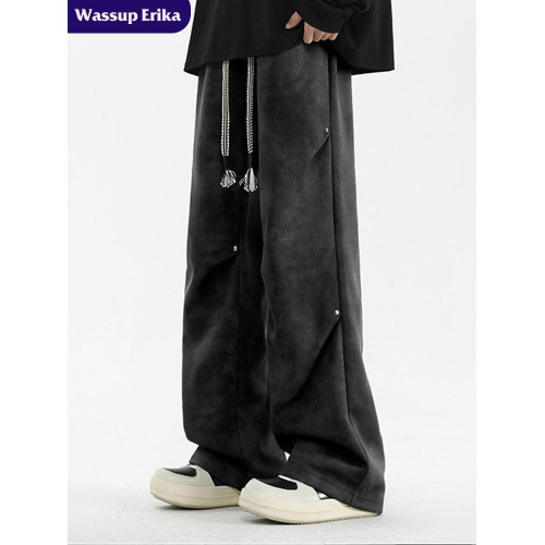WASSUP ERIKA日系髒髒休閒褲男款春秋季垂感直筒褲子高街濶腿長褲