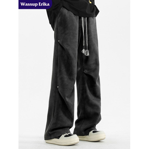 WASSUP ERIKA日系髒髒休閒褲男款春秋季垂感直筒褲子高街濶腿長褲