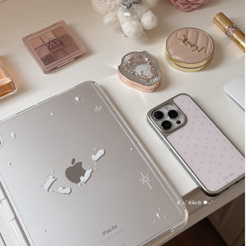 kiki原創/滑軌拆卸星星兔子波點適用於ipad保護殼平板保護套亞克力防彎硬Y折書本有筆槽air711英寸mini7筆槽