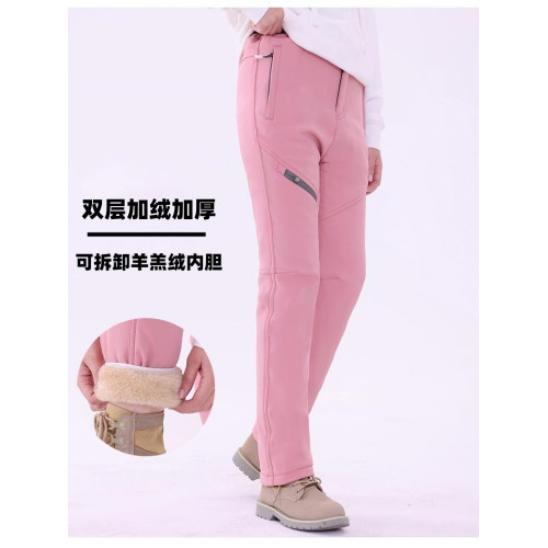 秋冬季情侶可拆卸沖鋒褲防風防水男女加厚軟殼褲登山褲加絨滑雪褲