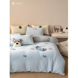 卡通冬季小清新牛奶絨四件套可愛小狗毛巾綉被套加厚1.8m床上用品