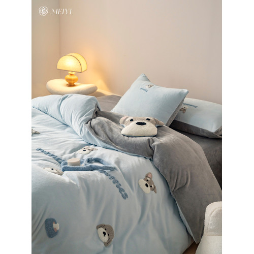 卡通冬季小清新牛奶絨四件套可愛小狗毛巾綉被套加厚1.8m床上用品 卡通冬季小清新牛奶絨四件套可愛小狗毛巾綉被套加厚1.8m床上用品