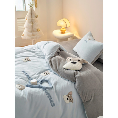 卡通冬季小清新牛奶絨四件套可愛小狗毛巾綉被套加厚1.8m床上用品 卡通冬季小清新牛奶絨四件套可愛小狗毛巾綉被套加厚1.8m床上用品