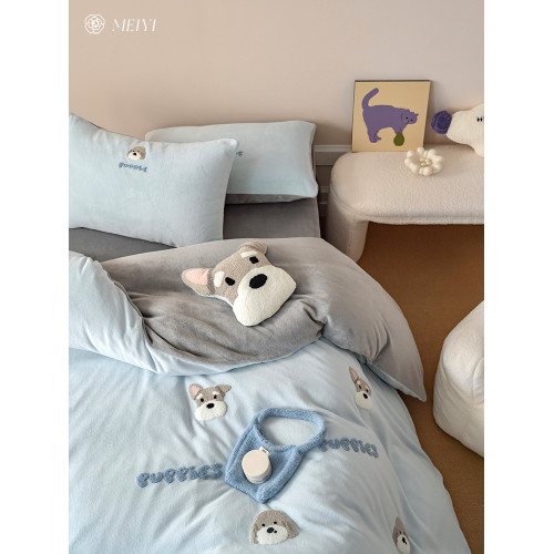 卡通冬季小清新牛奶絨四件套可愛小狗毛巾綉被套加厚1.8m床上用品 卡通冬季小清新牛奶絨四件套可愛小狗毛巾綉被套加厚1.8m床上用品