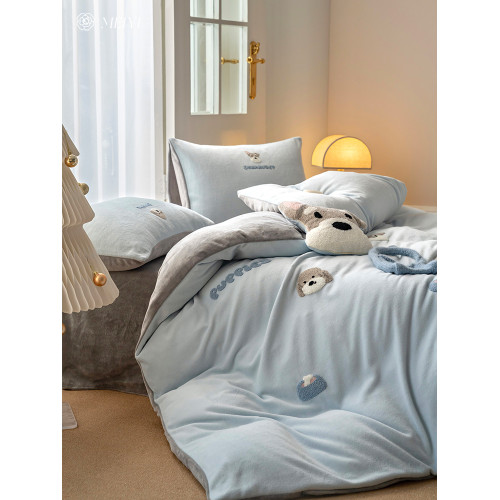 卡通冬季小清新牛奶絨四件套可愛小狗毛巾綉被套加厚1.8m床上用品 卡通冬季小清新牛奶絨四件套可愛小狗毛巾綉被套加厚1.8m床上用品