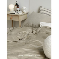 造臥zwow秋冬季北歐簡約侘寂風柔軟卡其色防靜電INS天鵞絨四件套