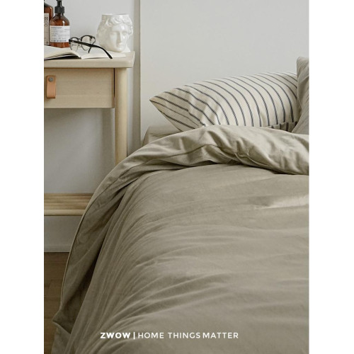 造臥zwow秋冬季北歐簡約侘寂風柔軟卡其色防靜電INS天鵞絨四件套