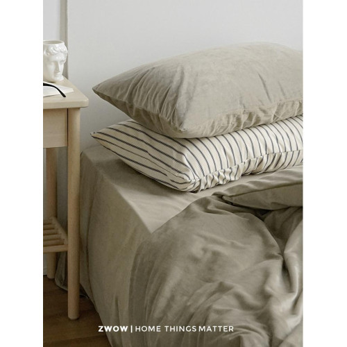 造臥zwow秋冬季北歐簡約侘寂風柔軟卡其色防靜電INS天鵞絨四件套