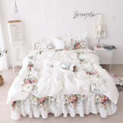 ins純棉床上四件套少女心公主全棉被套床裙白色碎花網紅床品套件4