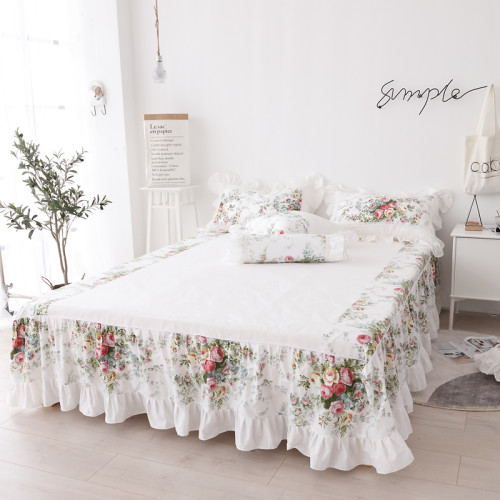 ins純棉床上四件套少女心公主全棉被套床裙白色碎花網紅床品套件4