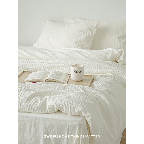 造臥zwow【奶油裱花】輕奢立體提花白色奶油風全棉被套床品四件套 造臥zwow【奶油裱花】輕奢立體提花白色奶油風全棉被套床品四件套