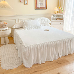 牛奶絨冬季無靜電床上四件套加厚保暖荷葉邊寶寶絨被套珊瑚絨床裙