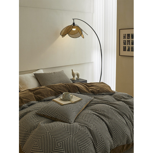 高級感AB面純棉牛奶絨床上四件套冬季全棉華夫格加絨被套床單三件