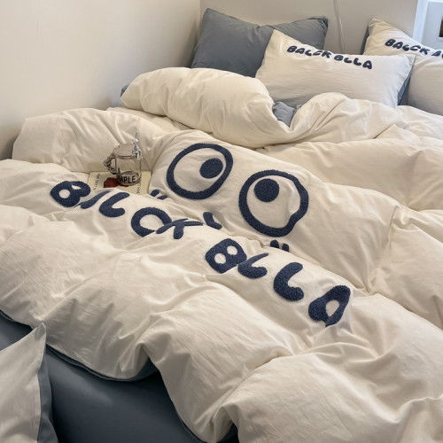 A類可愛煤球純棉四件套100全棉被套床單床包款單人宿捨三件套床品