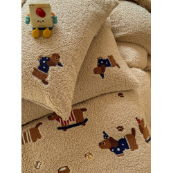 【富士商店】保暖卡通刺綉羊羔絨加厚牛奶絨三四件套加絨學生被套