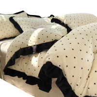 牛奶絨波點床上四件套加厚冬天雙面法蘭珊瑚絨被套公主風加絨床單