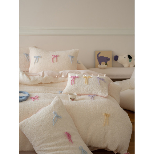 Girlish|秋冬少女羊羔絨四件套牛奶絨法式可愛蝴蝶結加厚床上用品