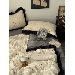 溫柔ins復古少女心波點水洗棉四件套床單純色學生宿捨三件套床包