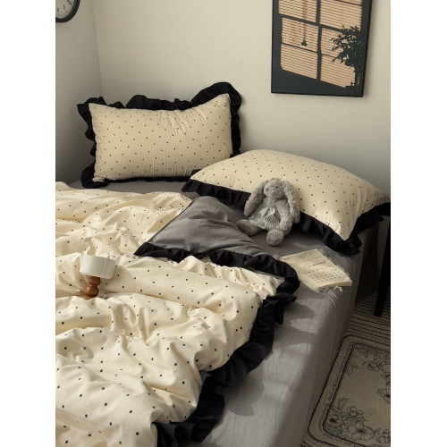 溫柔ins復古少女心波點水洗棉四件套床單純色學生宿捨三件套床包