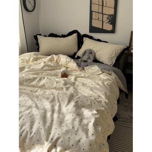 溫柔ins復古少女心波點水洗棉四件套床單純色學生宿捨三件套床包