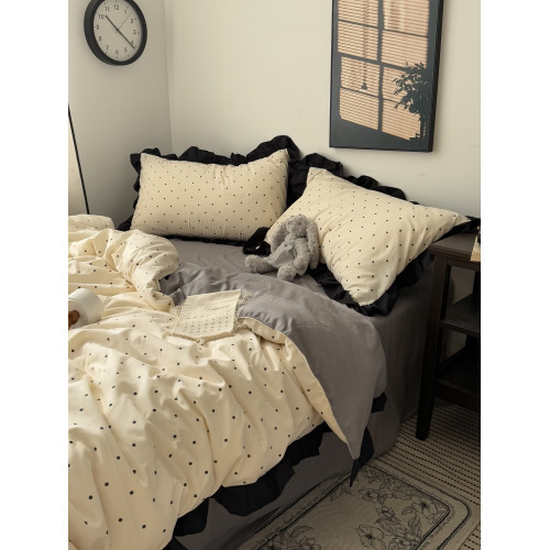 溫柔ins復古少女心波點水洗棉四件套床單純色學生宿捨三件套床包