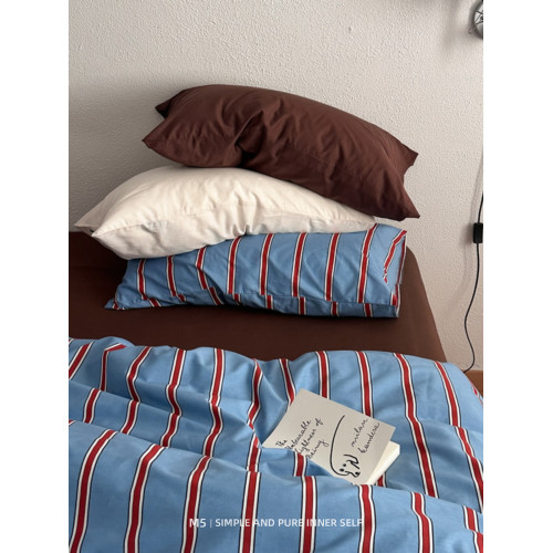 復古條紋100全棉純棉床上四件套床包床單被套床品三件套床上用品