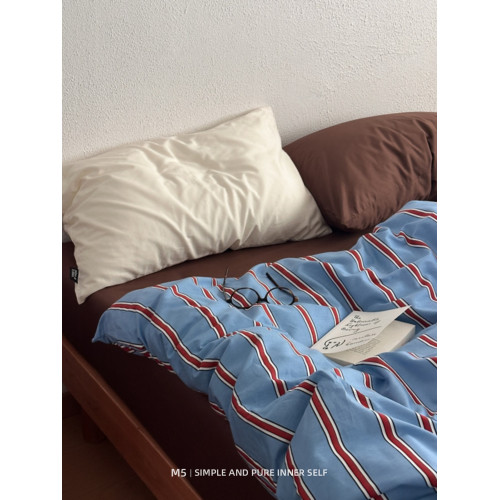 復古條紋100全棉純棉床上四件套床包床單被套床品三件套床上用品