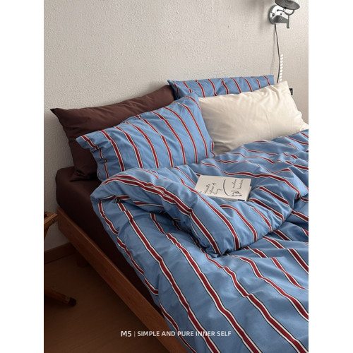 復古條紋100全棉純棉床上四件套床包床單被套床品三件套床上用品