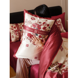 A類高檔婚慶四件套大紅喜被全棉中式印花結婚房嫁禮床單床上用品4