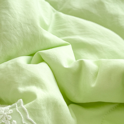 奶油風四件套全水洗棉ins被套床單公主風床裙款少女心淺綠色床品4