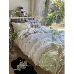 月光集【晴天和貓】很春天很清新的全棉水洗百家布拼接床品四件套