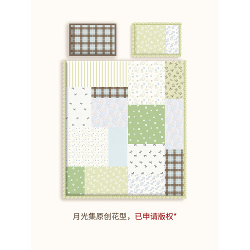 月光集【晴天和貓】很春天很清新的全棉水洗百家布拼接床品四件套