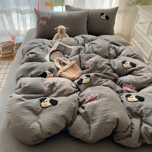 新款混搭博主風ins大耳兔毛巾綉水洗棉四件套床單學生三件套床包