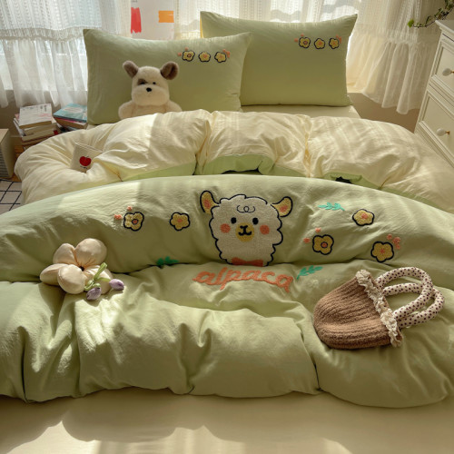 新款混搭博主風ins大耳兔毛巾綉水洗棉四件套床單學生三件套床包