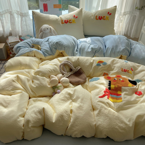 新款混搭博主風ins大耳兔毛巾綉水洗棉四件套床單學生三件套床包