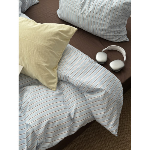 少女ins文藝海鹽藍混搭條紋水洗棉四件套全棉床單被套宿捨三件套