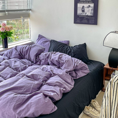 牛油果純色復古格子床上四件套水洗棉床單被套學生宿捨單人三件套