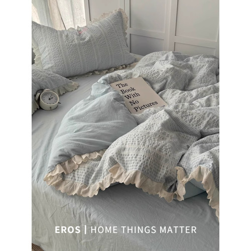 EROS自製︱ins韓式水洗棉床上四件套公主風花邊床單被罩三件套