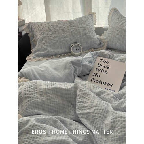 EROS自製︱ins韓式水洗棉床上四件套公主風花邊床單被罩三件套