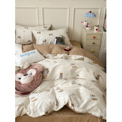 ins韓系奶油小熊純棉四件套可愛親膚全棉被套學生三件套床單床包