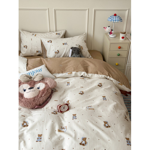 ins韓系奶油小熊純棉四件套可愛親膚全棉被套學生三件套床單床包