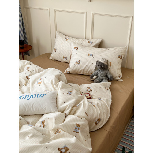 ins韓系奶油小熊純棉四件套可愛親膚全棉被套學生三件套床單床包