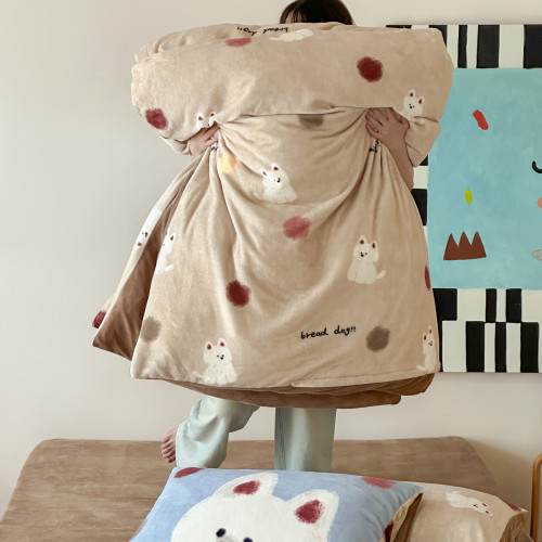 【泡芙狗】秋冬牛奶絨四件套卡通可愛少女心加絨保暖宿捨三件套