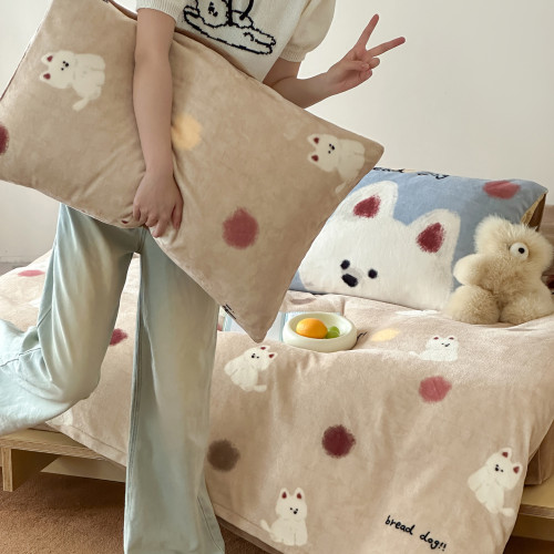 【泡芙狗】秋冬牛奶絨四件套卡通可愛少女心加絨保暖宿捨三件套