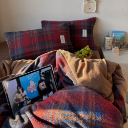 【花臉貓】落日橘海！秋冬加厚博主風牛奶絨柔軟仿羊毛絨四件套