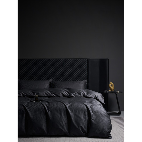 MM黑色赫本輕奢高級感100s貢緞長絨棉四件套床單被套床上用品被罩