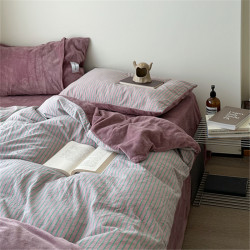 【花臉貓】棉加絨！秋冬少女心親膚柔軟牛奶絨純棉全棉條紋四件套