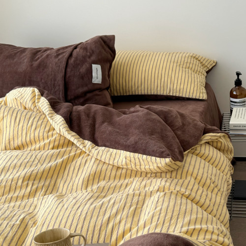 【花臉貓】棉加絨！秋冬少女心親膚柔軟牛奶絨純棉全棉條紋四件套