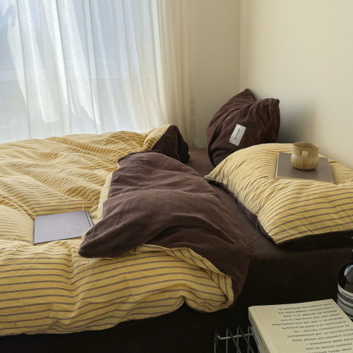 【花臉貓】棉加絨！秋冬少女心親膚柔軟牛奶絨純棉全棉條紋四件套